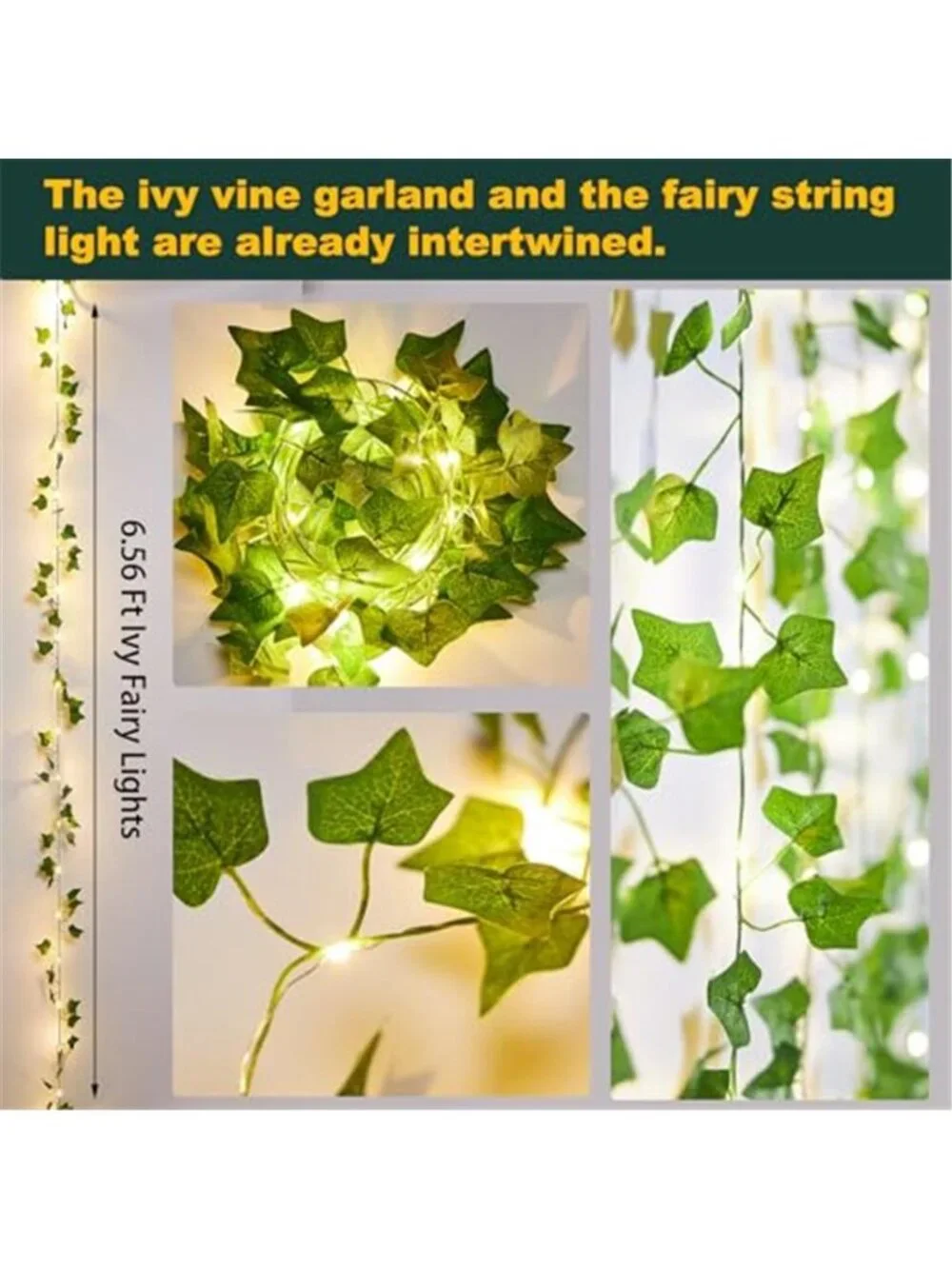 2 Pack LED Fairy Light Ivy Vine Garland Battery Operated Bedroom Wall Decor
